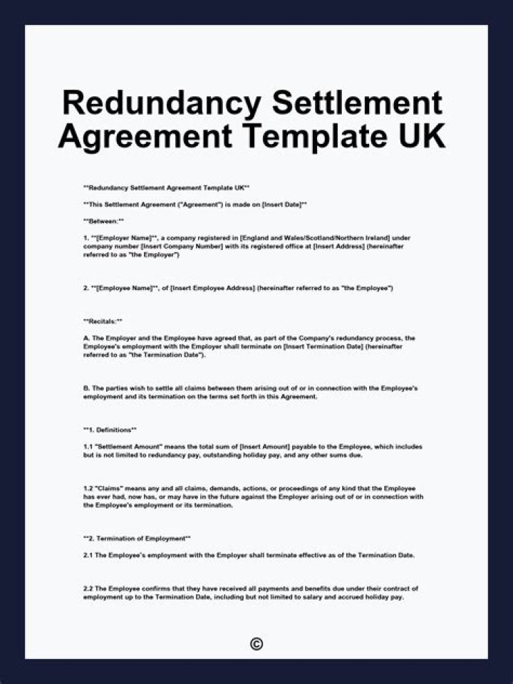 Does a settlement agreement include redundancy pay?